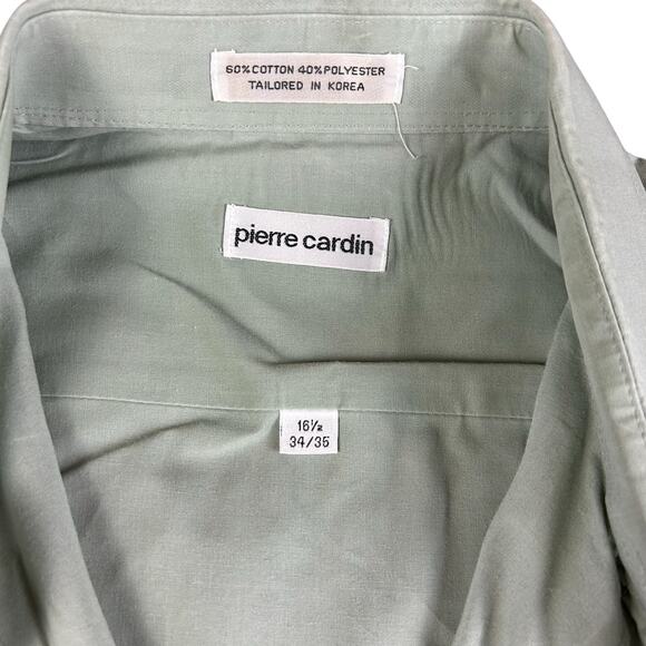 Pierre Cardin Men Shirt Sze 34/35 - 16 1/2 Sage Green Long Sleeve Classic Office - Picture 5 of 7